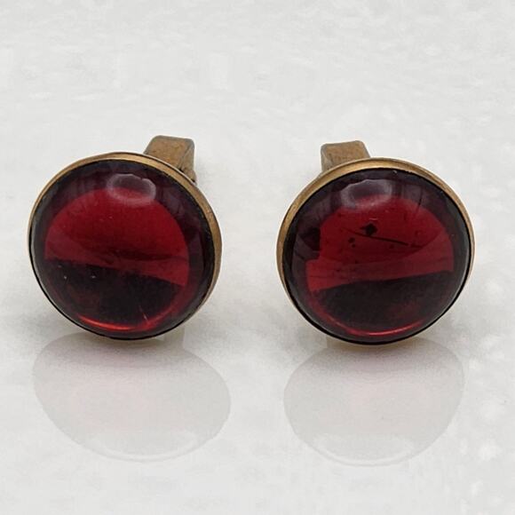 Antique Vintage Swank Gold Red Cufflinks Cuff Links - Picture 1 of 6